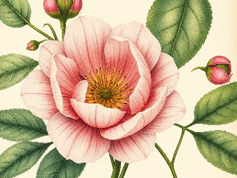 Generate botanical art blending vintage illustrations and hyperrealism, focusing on intricate details, soft color gradients, and realistic textures of petals and leaves, evoking 19th-century botanical prints. Create traditional hand-drawn botanical illustrations with vibrant colors and depth, showcasing lifelike textures and delicate details of leaves and flowers.
